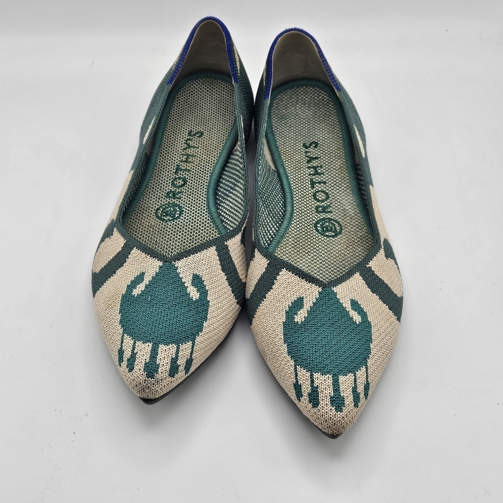 Rothy's The Point pointed toe flats in Moroccan Green pattern size 8